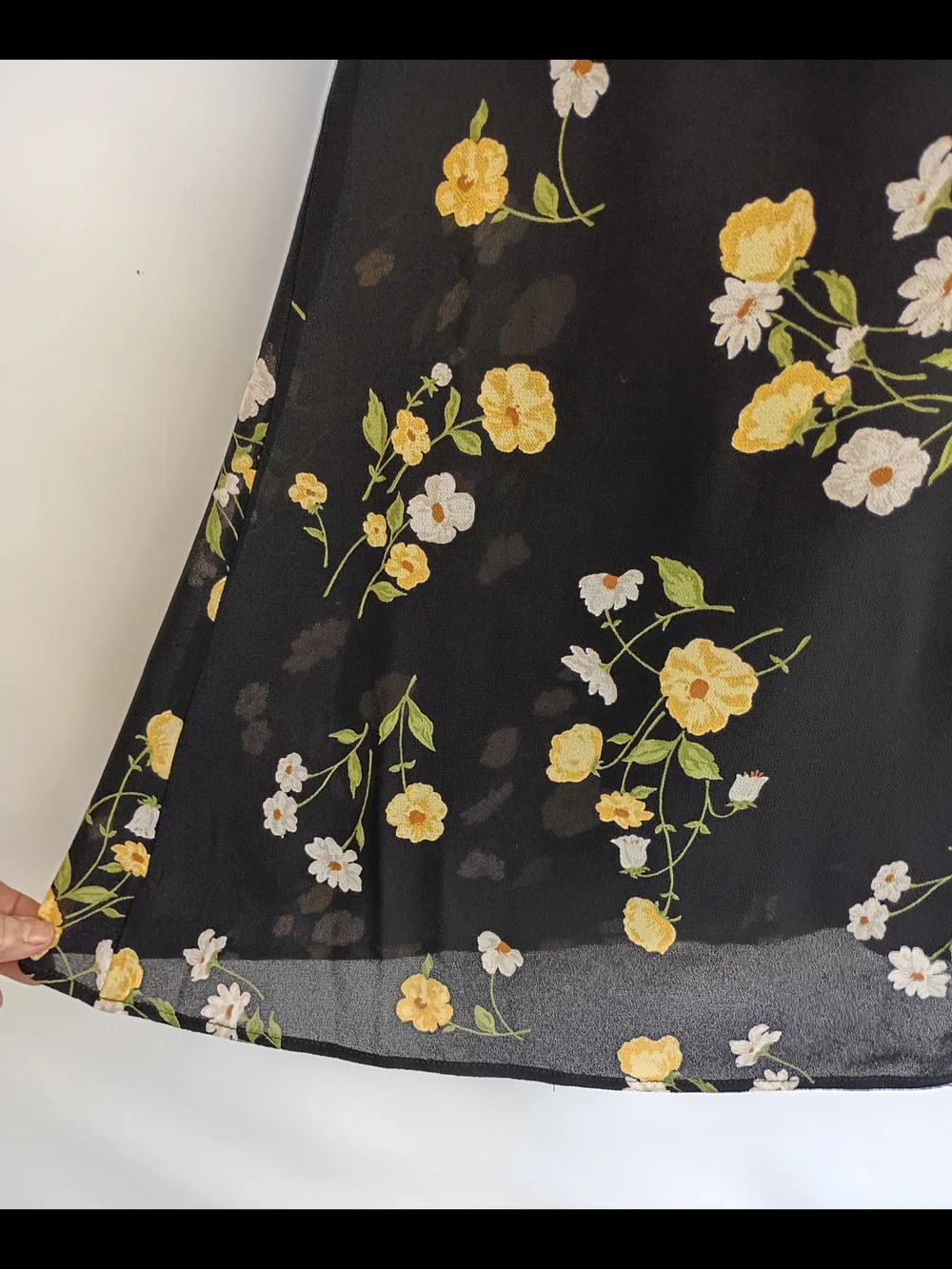 Reformation Dietrich Black Yellow Floral Dress Midi Flare Skirt Open Back Large - Picture 8 of 12